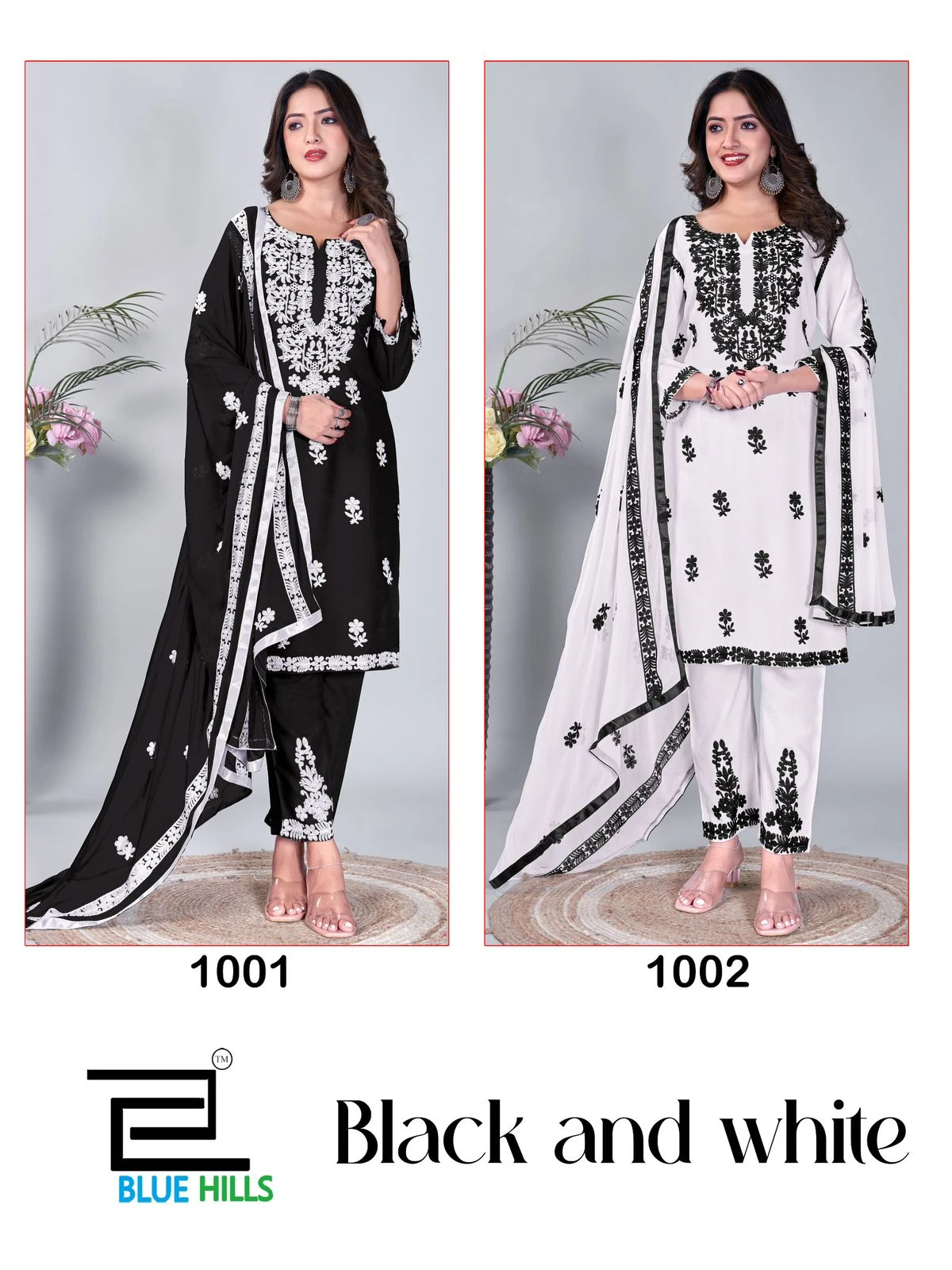 Blue Hills Black and White 14 Kg Rayon Wholesale Readymade Salwar Suit Catalog — Wholesale Salwar Suits, Blue Hills wholesale from Surat — view 3